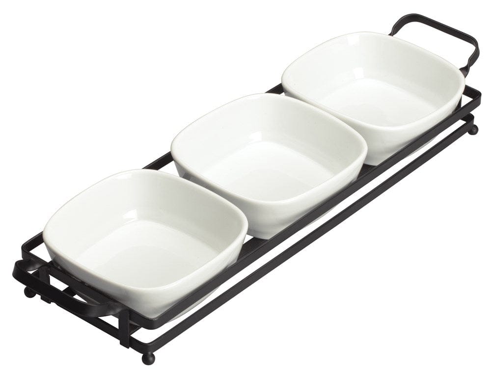 Winco Dinnerware Case / Porcelain / White Winco WDP014-102 Newry Porcelain Trio Bowl Set with Metal Stand 16.5 Inches Bright White | Denson CFE