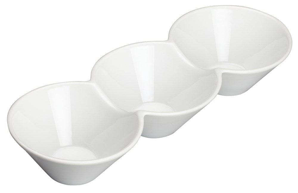 Winco Dinnerware Case / Porcelain / White Winco WDP017-102 Loures Durable 3-Compartment Porcelain Trio Bowl 13 1/4 inches x 5 inches | Denson CFE