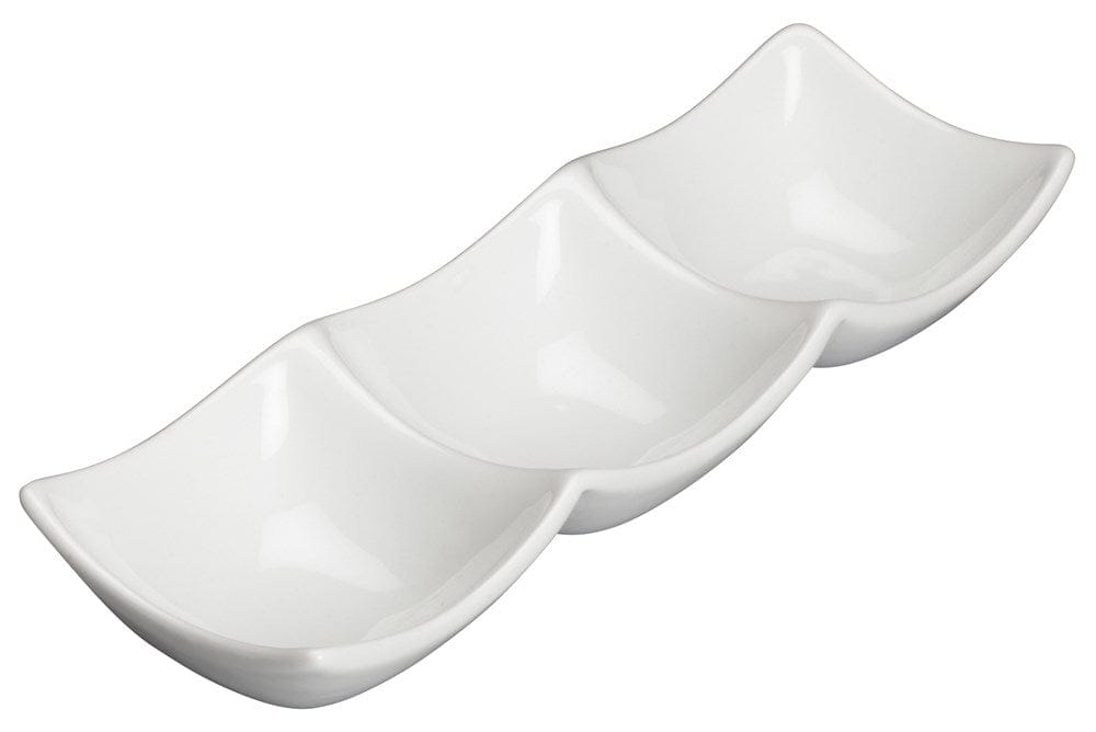 Winco Dinnerware Case / Porcelain / White Winco WDP017-104 Loures Durable White Three Compartment Porcelain Bowl 8.75 Inches | Denson CFE