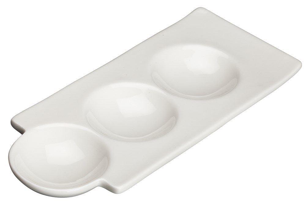 Winco Dinnerware Case / Porcelain / White Winco WDP017-107 Bright White Three Compartment Porcelain Dish for Dips and Sauces | Denson CFE