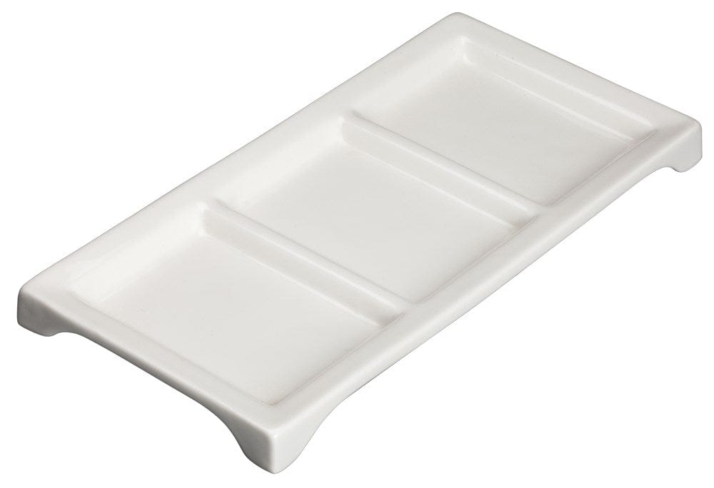 Winco Dinnerware Case / Porcelain / White Winco WDP017-108 Loures Bright White Rectangular Three Compartment Porcelain Trio Tray | Denson CFE