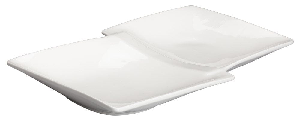 Winco Dinnerware Case / Porcelain / White Winco WDP017-109 Ardesia Loures Two Compartment Porcelain Duo Plate 13-7/8 x 8 Bright White | Denson CFE