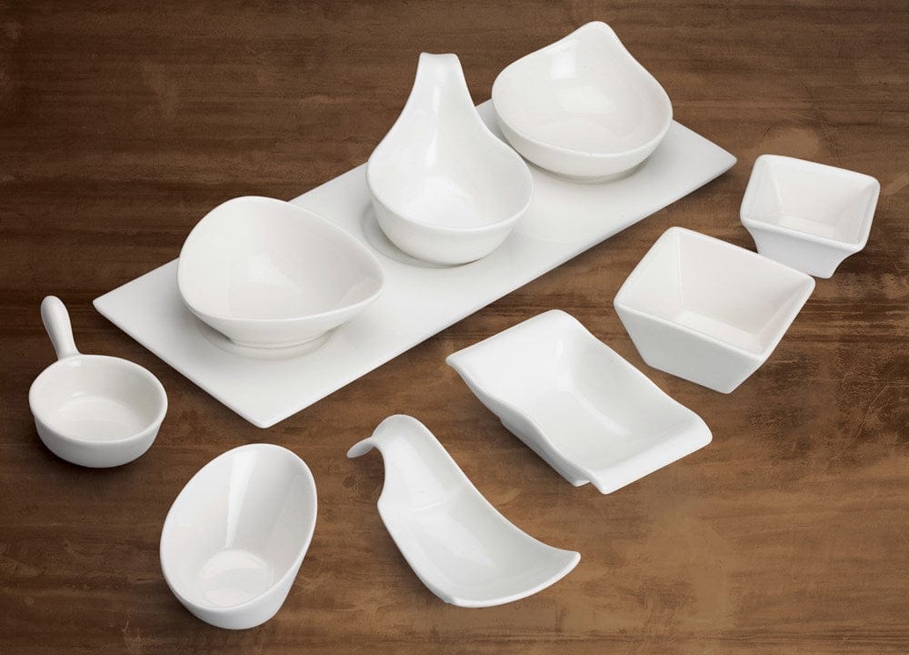 Winco Dinnerware Case / Porcelain / White Winco WDP021-103 Ardesia Mescalore Teardrop Porcelain Dish Bright White 3 Ounce 3.75 Inch Diameter 36 Pieces per Case | Denson CFE