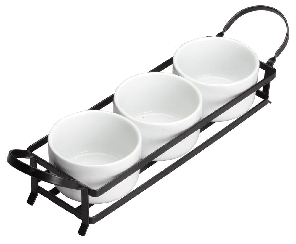 Winco Dinnerware Case / Porcelain Winco WDP014-101 Newry Porcelain Trio Bowl Set with Metal Stand 15 inches | Denson CFE