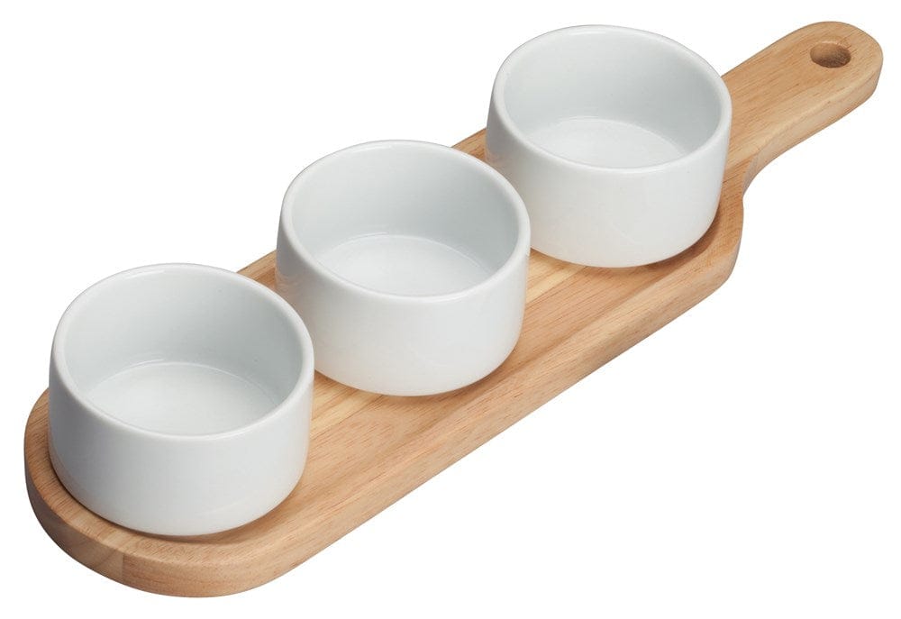 Winco Dinnerware Case / Porcelain Winco WDP015-104 Trio Bowl Set with Wooden Plate | Denson CFE