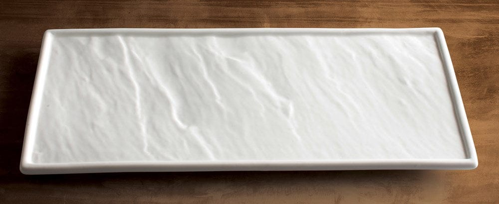 Winco Dinnerware Pack / Porcelain Winco WDP001-202 Creamy White Rectangular Narrow Rim Porcelain Platter 12 x 5.5 Marble Effect | Denson CFE