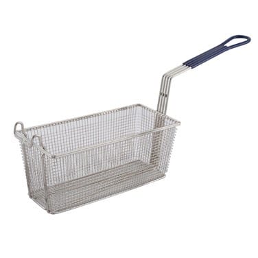 Winco Equipment Each / Blue Winco FB-20 Rectangular Fry Basket – 13.25" x 5.63", Nickel-Plated Steel, Blue Handle | Denson CFE