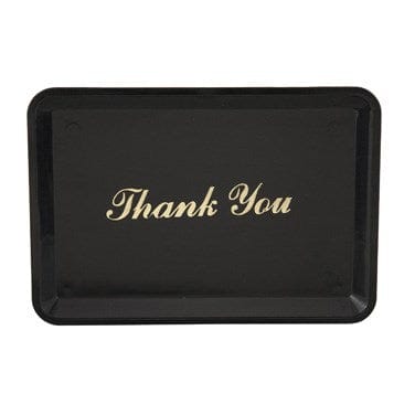 Winco Essentials Dozen Winco TT-46 Tip Tray Thank You Gold Imprint Rectangular Black Plastic | Denson CFE