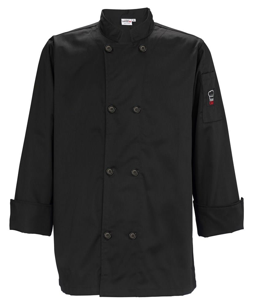 Winco Essentials Each / 3 XL / Black Winco UNF6K Black Tapered Fit Double Breasted Chef Jacket | Denson CFE