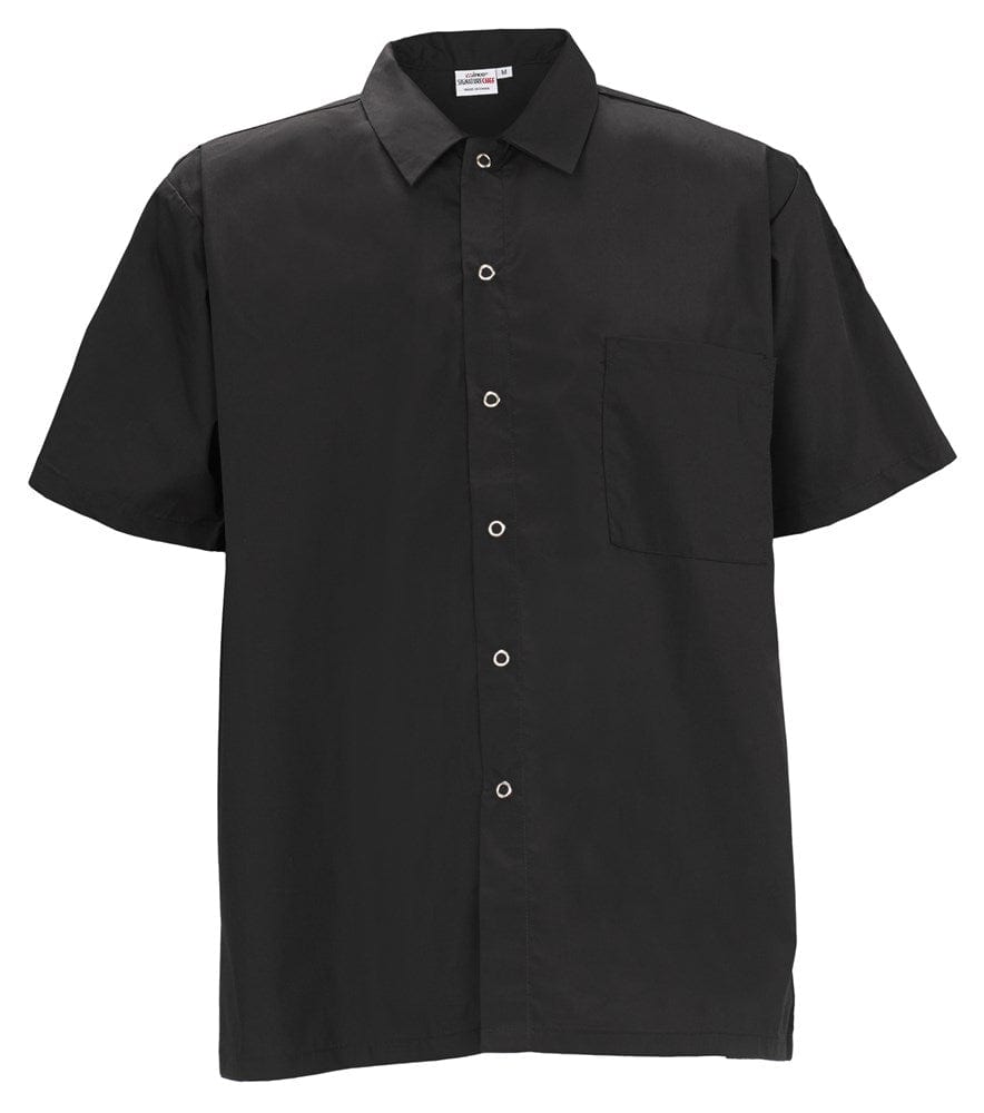 Winco Essentials Each / 3X-Large / Black Winco UNF-1K Black Signature Chef Short-Sleeved Poly/Cotton Snap-Button Chef Shirt With 1 Chest Pocket