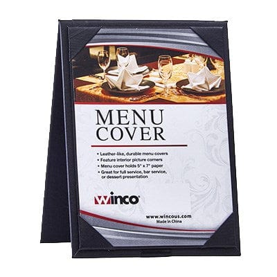 Winco Essentials Each / Black Winco LMTD-57BK Elegant Double View Menu Cover for 5 x 7 Inserts in Black Leatherette | Denson CFE