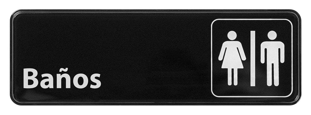 Winco Essentials Each / Black Winco SGN-362 Information Sign Restrooms Spanish 3 inches x 9 inches Black | Denson CFE