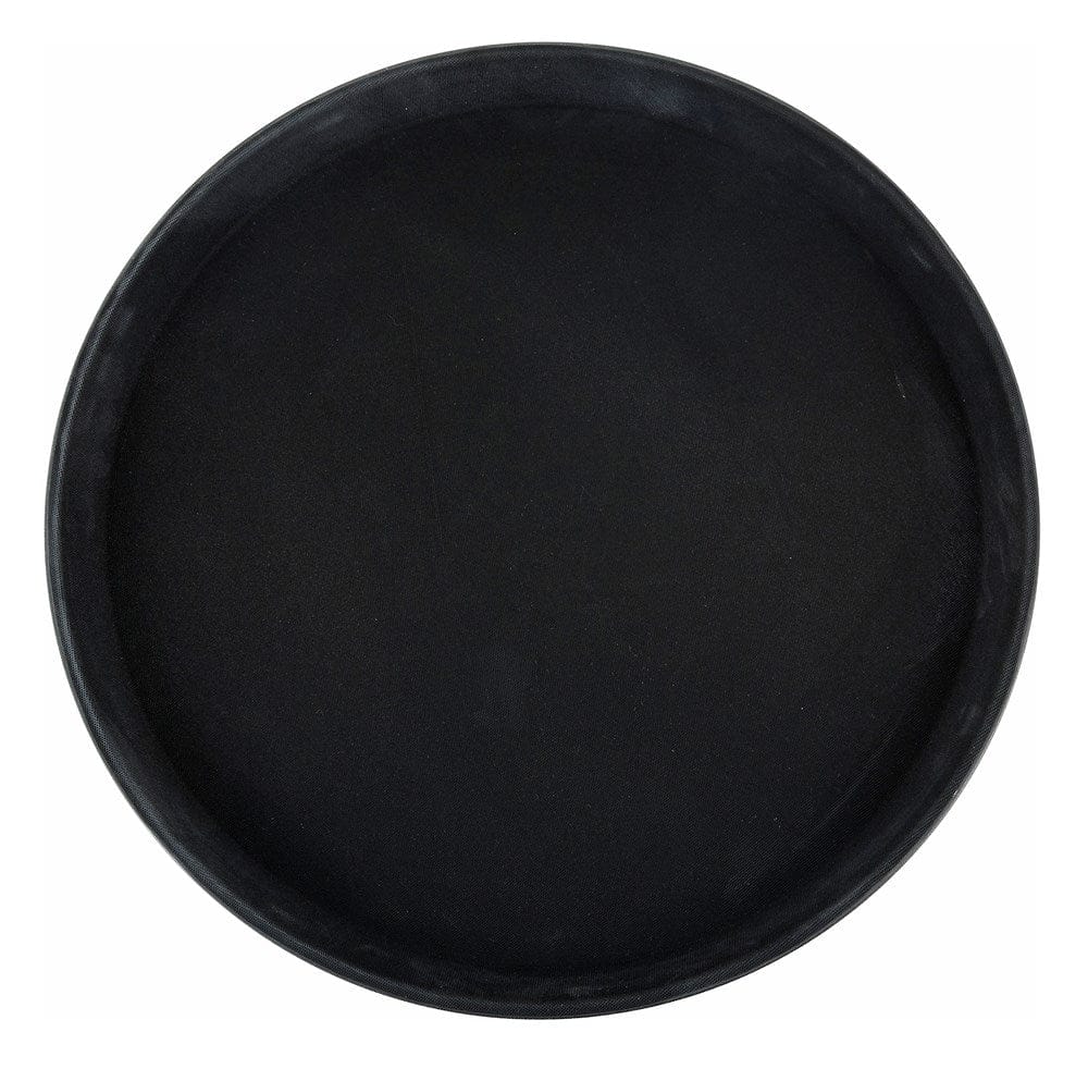 Winco Essentials Each / Black Winco TRH-11K 11 Inch Easy Hold Black Rubber Lined Round Tray | Denson CFE