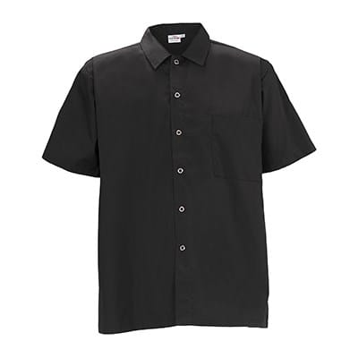 Winco Essentials Each / Extra Large / Black Winco UNF-1KM Black Short-Sleeved Snap-Button Chef Shirt with Chest Pocket | Denson CFE