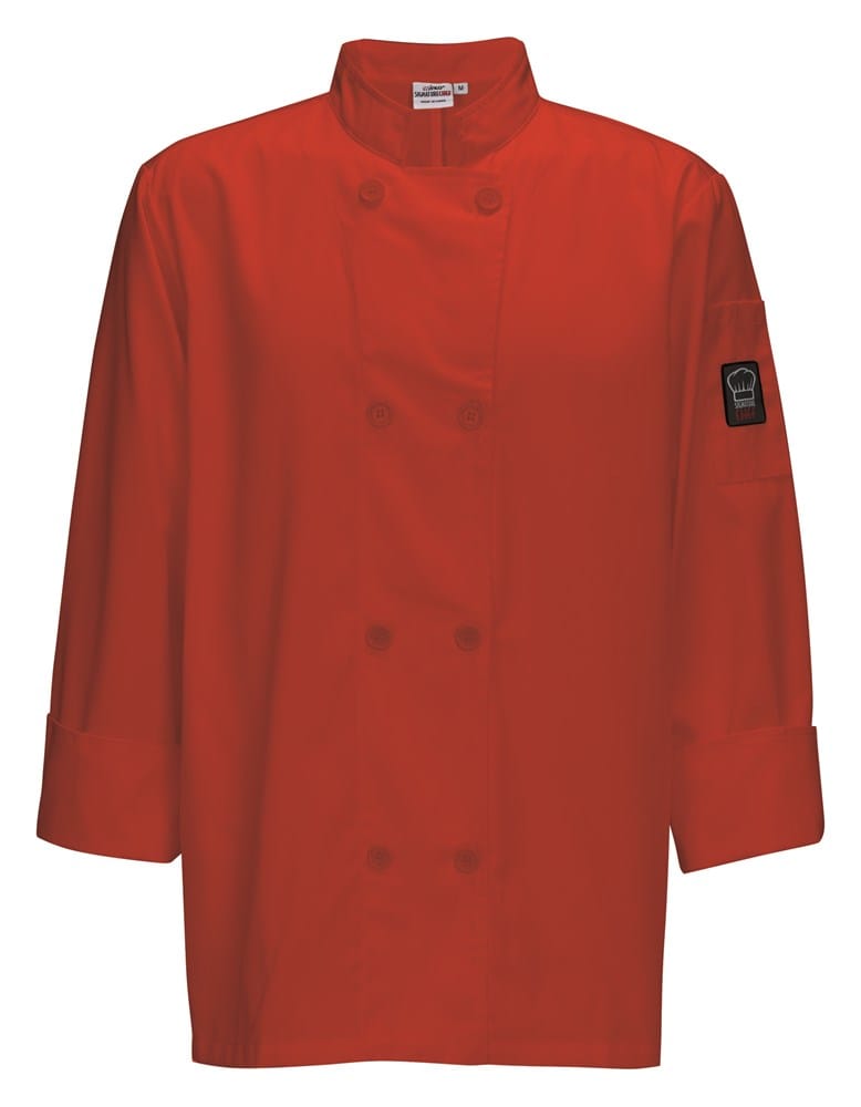 Winco Essentials Each / L / Red Signature Chef Mulholland Tapered Fit Double Breasted Chef Jacket with Thermometer Pocket | Denson CFE