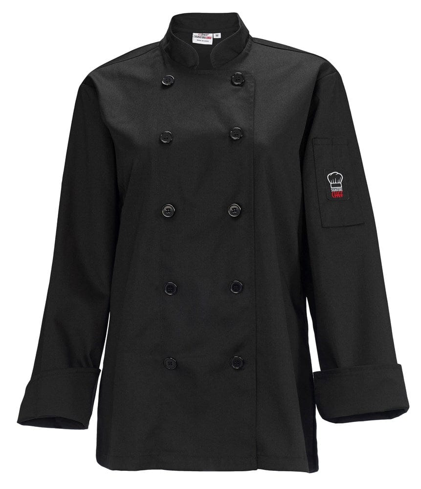 Winco Essentials Each / Medium / Black Winco UNF7KM Women's Tapered Fit Chef Jacket with Thermometer Pocket | Denson CFE