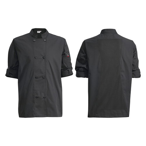 Winco Essentials Each / S / Black Winco UNF-12KS Signature Chef Small Black Chef Jacket, 65/35 Poly-Cotton | Denson CFE