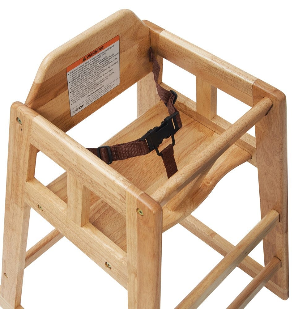 Winco Essentials Each Winco CHH-101A Natural Wood High Chair Assembly Ready Stackable Design | Denson CFE