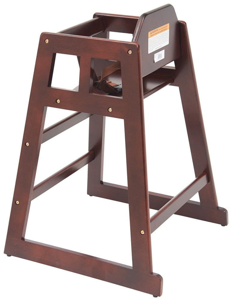 Winco Essentials Each Winco CHH-103A Mahogany Wood High Chair with Buckle Strap and Stackable Design | Denson CFE