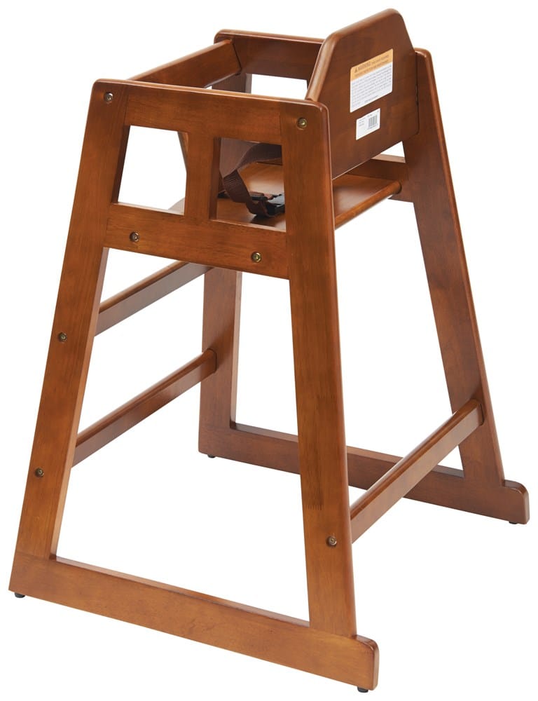 Winco Essentials Each Winco CHH-104A Walnut Wood High Chair with Buckle Strap and Stackable Design | Denson CFE