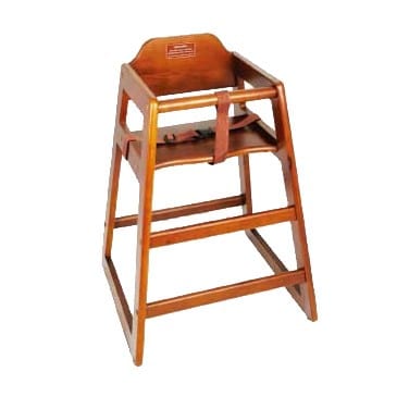 Winco Essentials Each Winco CHH104 Stackable Wood High Chair with Safety Strap in Walnut Finish | Denson CFE