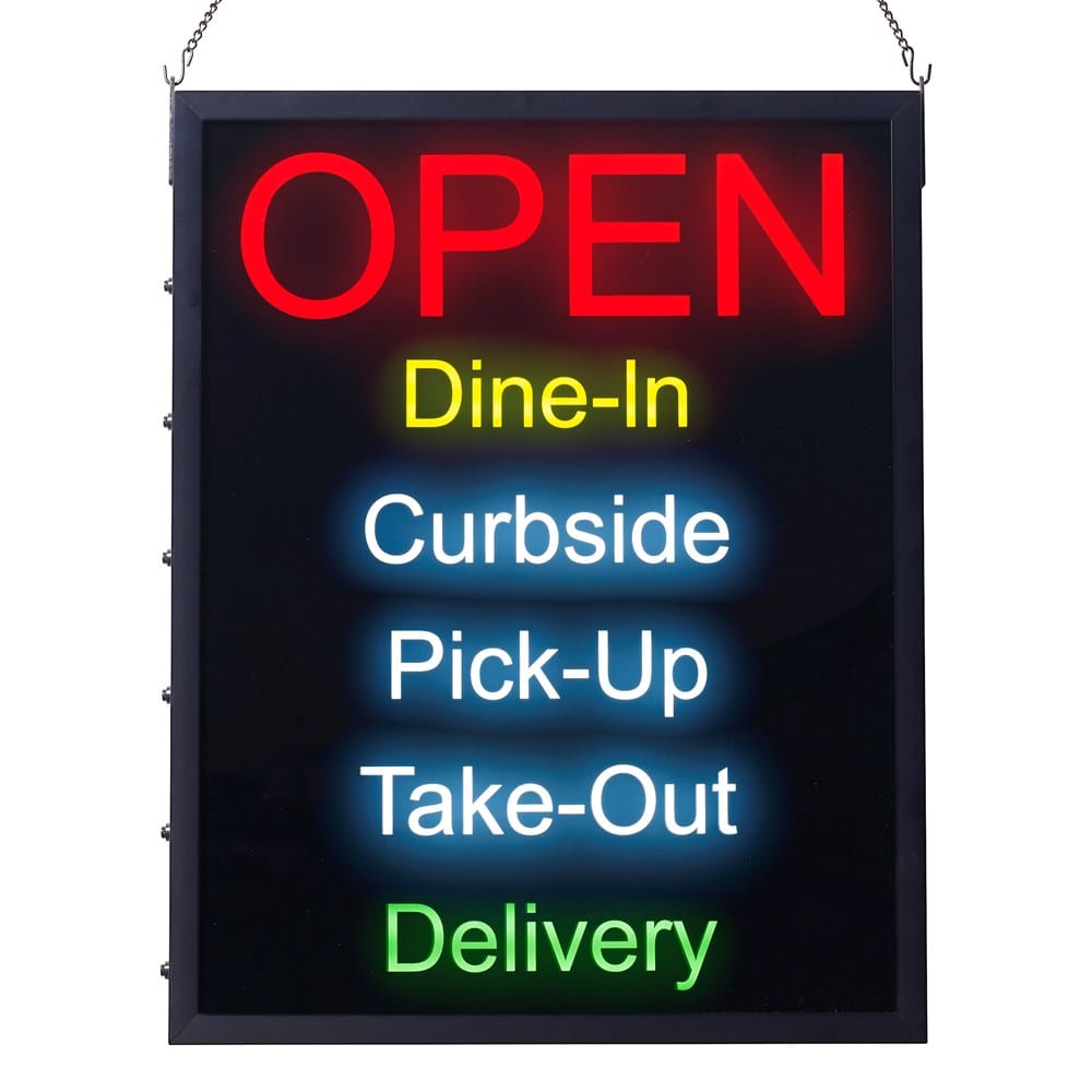 Winco Essentials Each Winco LED-20 All-in-One Open Sign 19 Inch by 24 Inch Rectangular Display for Dine-In Curbside Pick-Up Take-Out Delivery | Denson CFE