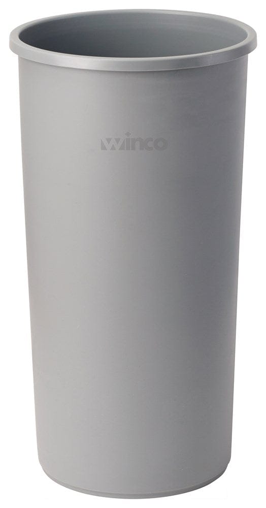 Winco Essentials Each Winco PTCR-22G 22 Gallon Round Tall Trash Can 16 Inch Diameter x 30 and a Half Inch Height Grey | Denson CFE