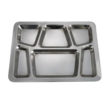 Winco Essentials Each Winco SMT-2 Stainless Steel Mess Tray with Six Compartments 15.5 x 11.5 Dishwasher Safe Mirror Finish | Denson CFE
