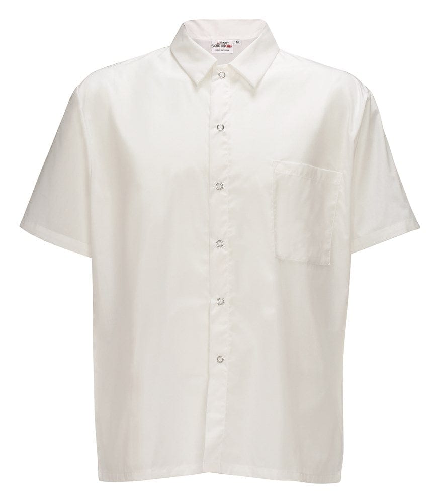 Winco Essentials Each Winco UNF-1WM SignatureChef Short Sleeve Cook Shirt White Medium | Denson CFE