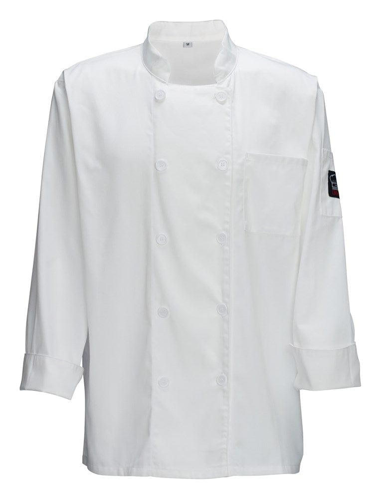 Winco Essentials Each Winco UNF-5WXXL White 2X-Large Signature Chef Universal Fit Poly/Cotton Double Breasted Chef Jacket With Chest Pocket And Thermometer/Pen Pocket