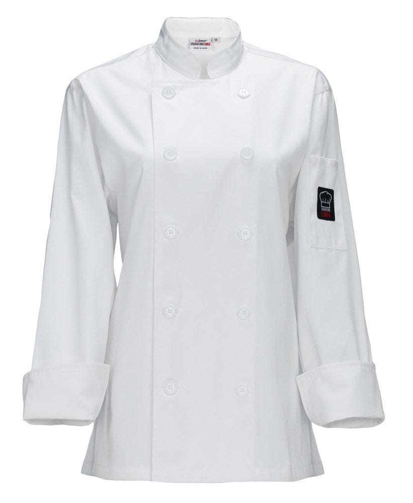 Winco Essentials Each Winco UNF-7WS SignatureChef Women's Double Breasted Jacket with Thermometer Pocket, White, Small | Denson CFE