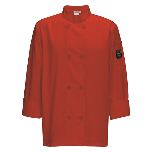 Winco Essentials Each / XL / Red Signature Chef Mulholland Tapered Fit Double Breasted Chef Jacket with Thermometer Pocket | Denson CFE