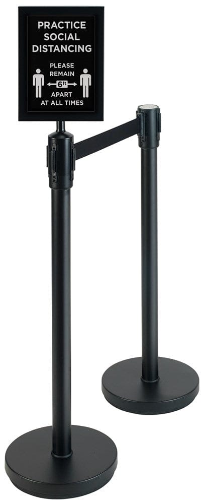 Winco Essentials Set / Black Winco CGS-SETA 2 Piece Black Stanchion Set with Social Distancing Sign | Denson CFE