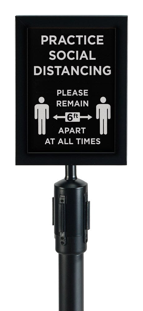 Winco Essentials Set / Black Winco CGS-SETA 2 Piece Black Stanchion Set with Social Distancing Sign | Denson CFE