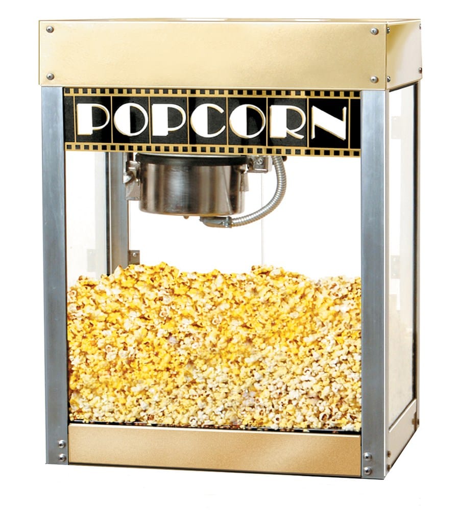 Winco Food and Beverage Set Winco Benchmark 11068 Premiere Popcorn Machine 6 Ounce Countertop Gold and Silver | Denson CFE