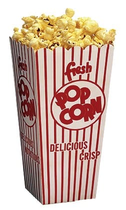 Winco Food & Beverage Pack / Red Winco Benchmark 41047 Popcorn Scoop Box 1.25 Ounce Red and White Striped Design | Denson CFE