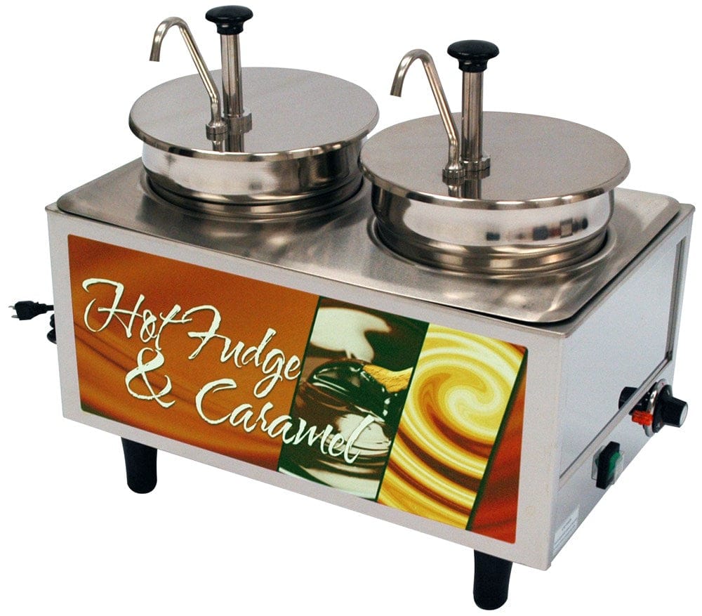 Winco Food & Beverage Set Winco Benchmark 51074H Countertop Food Topping Warmer for Hot Fudge and Caramel with Two Seven Quart Wells and Pumps | Denson CFE