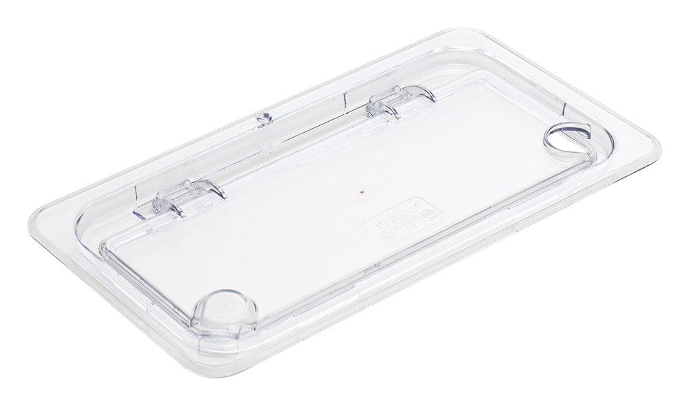 Winco Food Pans Each Winco SP7300H Hinged Lid Cover for SP7302/7304/7306/7308, 1/3 Size, Peg Hole,Notched,Clear.