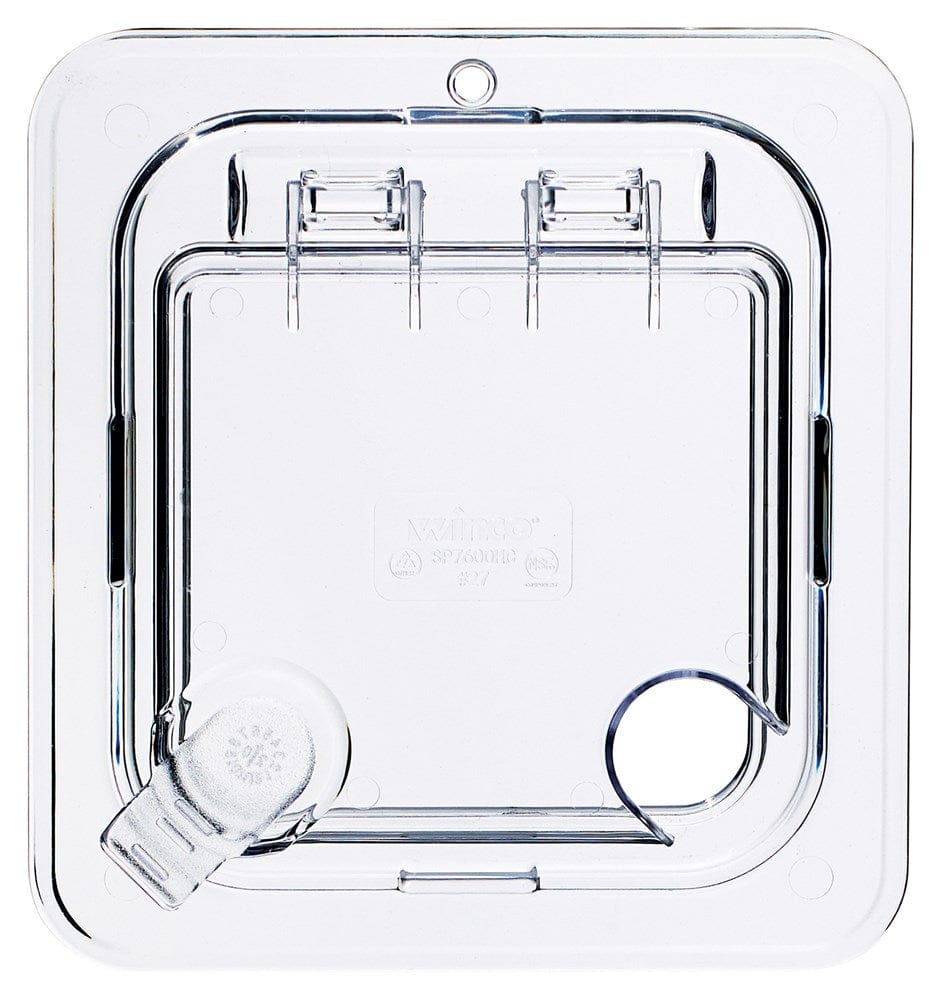 Winco Food Pans Each Winco SP7600H Hinged Lid Cover for 1/6 Size Containers Peg Hole Notched Clear | Denson CFE