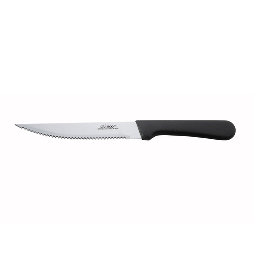 Winco Food Service Supplies Dozen / Black Winco K-60P Steak Knife with 5 Inch Blade and Black Polypropylene Handle | Denson CFE