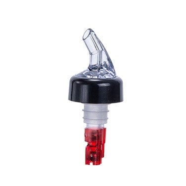 Winco Food Service Supplies Dozen / Red Winco PPA-100 1 oz. Clear Spout / Red Tail Measured Liquor Pourer with Collar - 12/Pack
