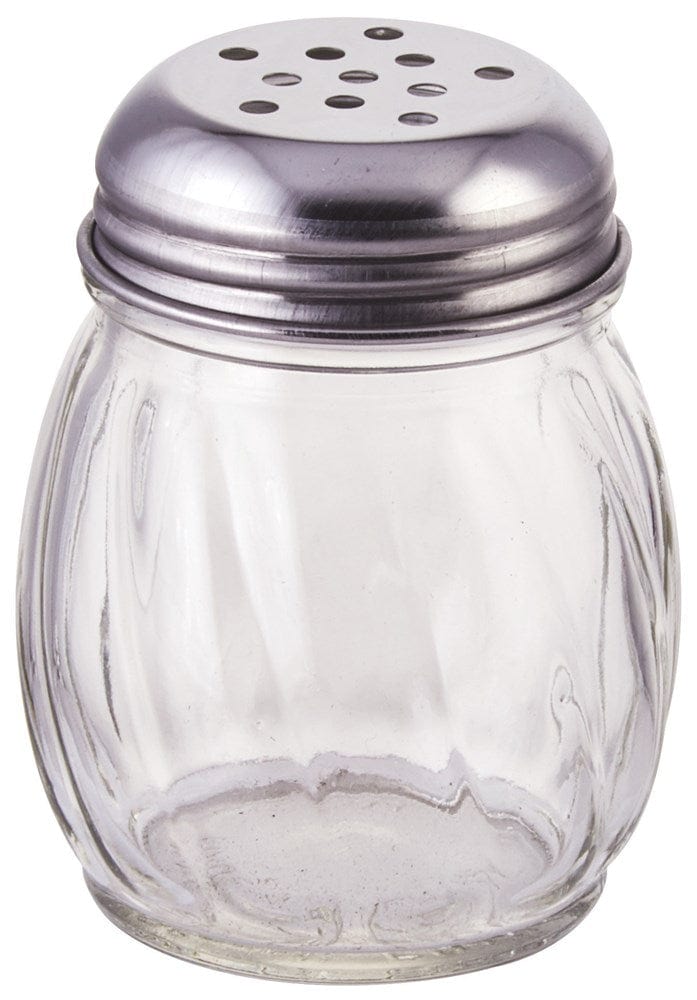 Winco Food Service Supplies Dozen Winco G-107 6 oz. Glass Cheese Shaker with Perforated Chrome Top