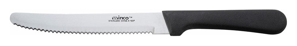 Winco Food Service Supplies Dozen Winco K-50P 5 Inch Stainless Steel Steak Knife with Straight Poly Handle and Rounded Tip | Denson CFE