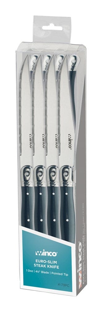 Winco Food Service Supplies Dozen Winco K-73PC Premium Steak Knives 4.5 Inch Blade Euro Slim Handle | Denson CFE