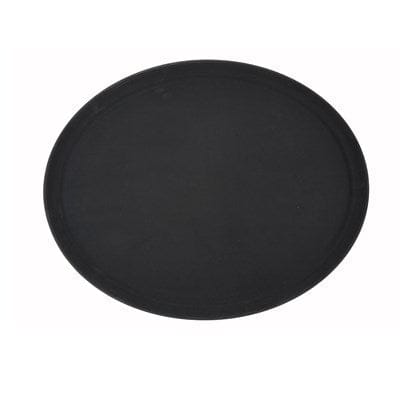 Winco Food Service Supplies Each / Black Winco TRH-2722K Easy Hold Rubber Lined Tray Black Oval 22 x 27 | Denson CFE