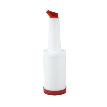 Winco Food Service Supplies Each / Red Winco PPB-1R 1 Quart Liquor and Juice Pour Bottle with Red Spout and Lid | Denson CFE