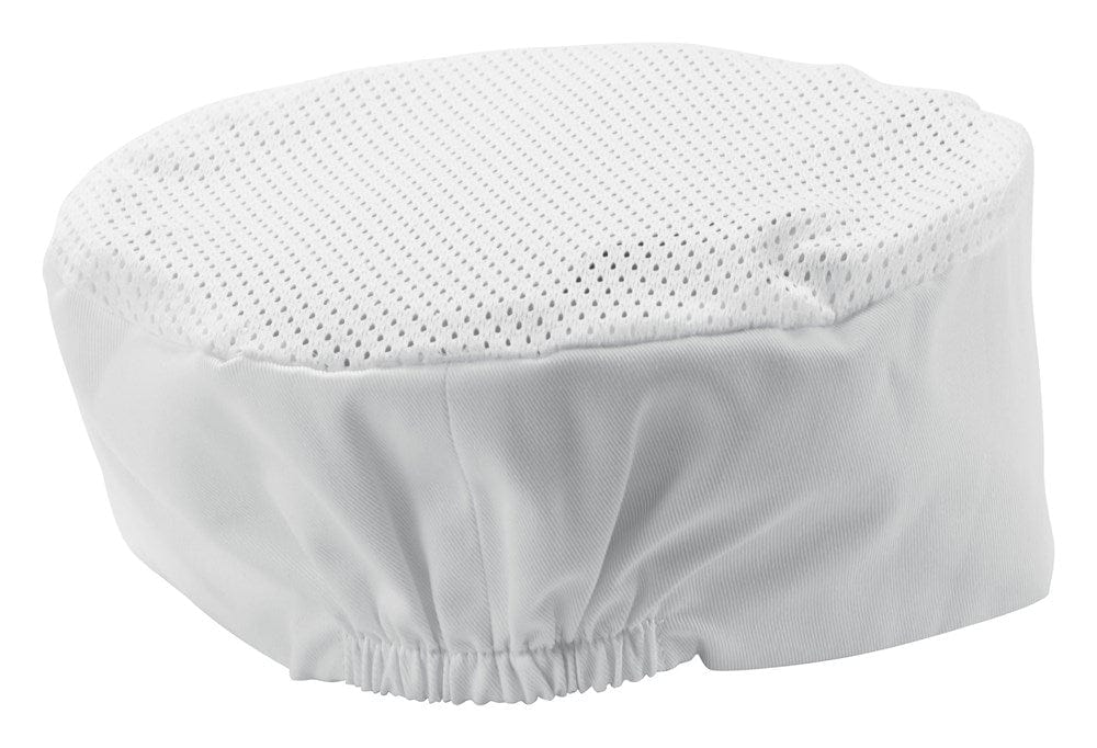 Winco Food Service Supplies Each Winco CHPB-3WR White Regular Size 3 1/2 Inch High Signature Chef Poly/Cotton Ventilated Pillbox Hat With Cool Mesh Top Panel