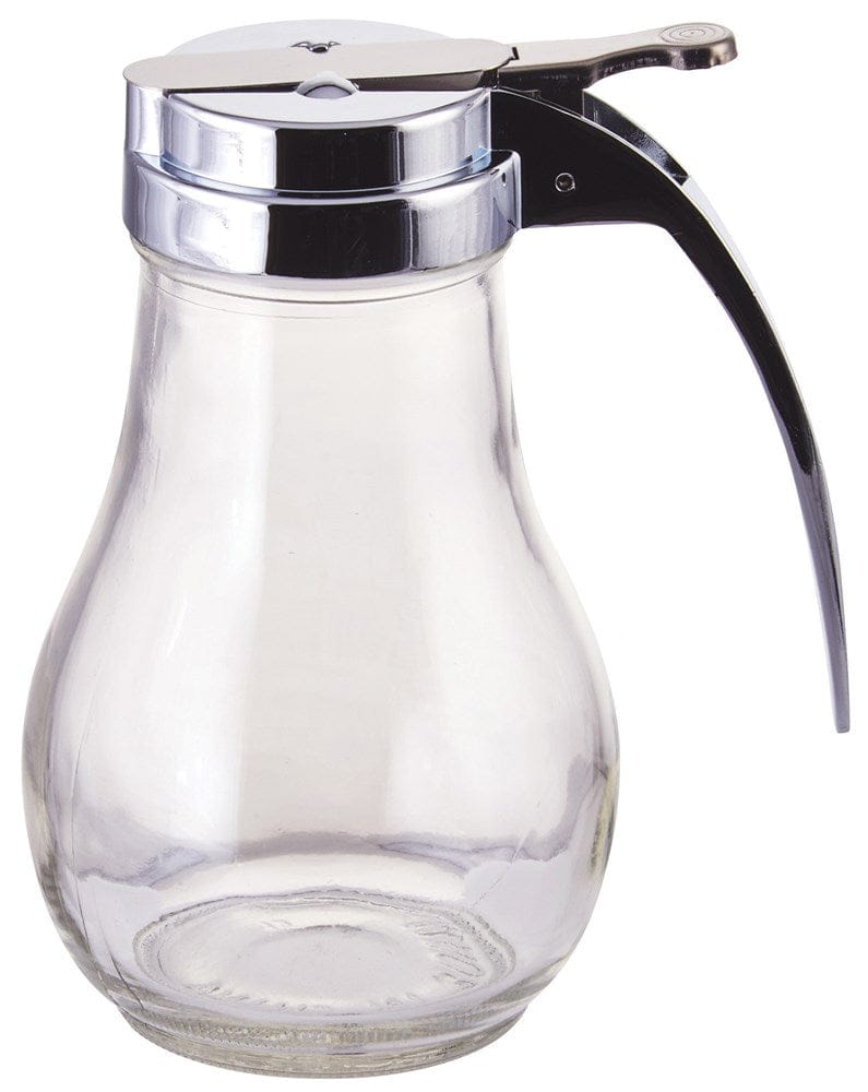 Winco Food Service Supplies Each Winco G-116 14 Ounce Glass Syrup Dispenser with Chrome Plated Alloy Top | Denson CFE