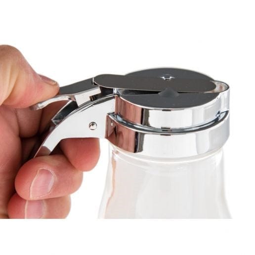 Winco Food Service Supplies Each Winco G-116 14 Ounce Glass Syrup Dispenser with Chrome Plated Alloy Top | Denson CFE