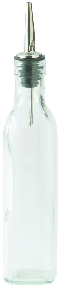 Winco Food Service Supplies Each Winco GOB-8 Oil and Vinegar Cruet with Pourer 8 Ounce Square Glass Bottle | Denson CFE
